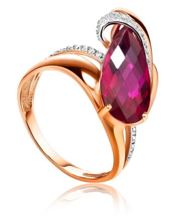 Golden Ring With Corundum And Crystals, Ring Size: 7 / 17.5, image 