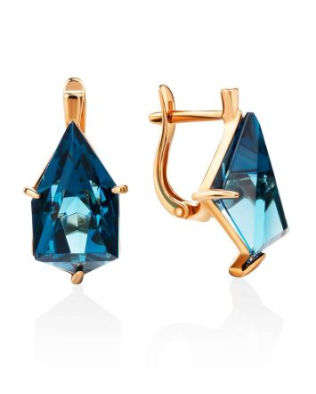 Futuristic Golden Earrings With Synthetic Topaz, image 