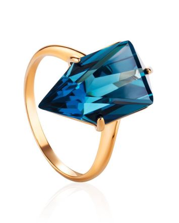Futuristic Golden Ring With Synthetic Topaz, Ring Size: 7 / 17.5, image 