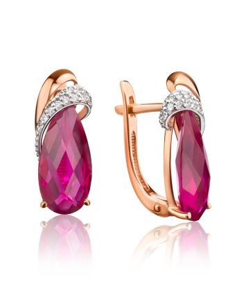 Corundum Golden Earrings With Crystals, image 