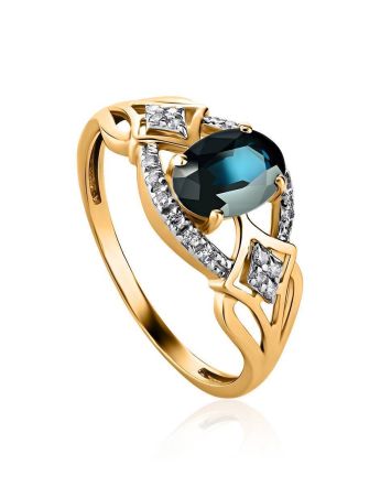 Golden Sapphire Ring With Diamonds The Mermaid, Ring Size: 8 / 18, image 