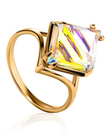 Geometric Golden Ring With Synthetic Quartz, Ring Size: 9 / 19, image 