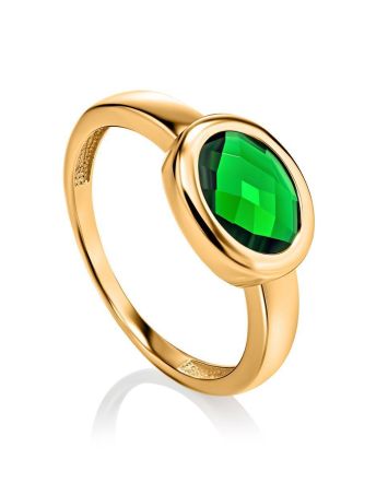 Classy Golden Ring With Green Crystal, Ring Size: 9 / 19, image 