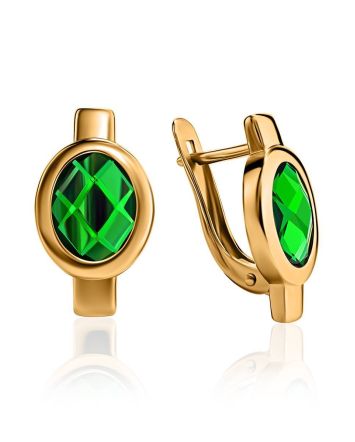 Green Crystal Earrings In Gold, image 