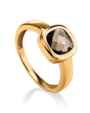 Classic Golden Ring With Smoky Quartz, Ring Size: 7 / 17.5, image 