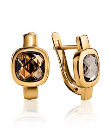 Golden Earrings With Smoky Quartz, image 