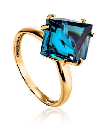 Golden Ring With Blue Synthetic Topaz, Ring Size: 6 / 16.5, image 