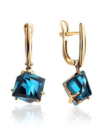 Golden Dangle Earrings With Synthetic Topaz, image 