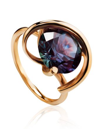 Golden Cocktail Ring With Synthetic Alexandrite, Ring Size: 7 / 17.5, image 