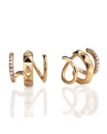Golden Twisted Earrings With Crystals, image 