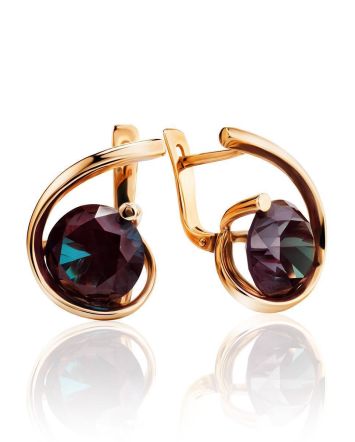 Synthetic Alexandrite Golden Earrings, image 