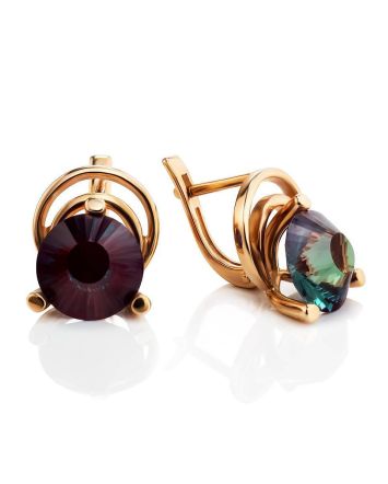 Golden Earrings With Alexandrite Centerstones, image 