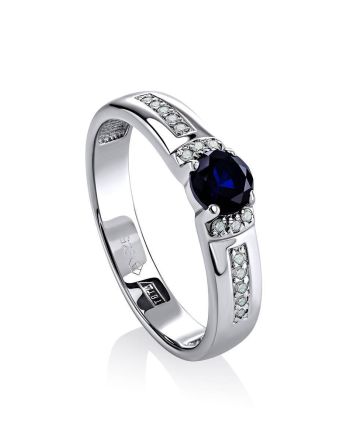 Silver Ring With Synthetic Sapphire And Crystals, Ring Size: 6.5 / 17, image 