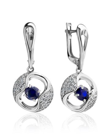 Classy Silver Dangles With Synthetic Sapphire And Crystals, image 