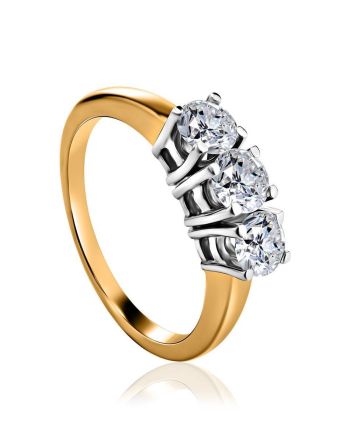 Golden Statement Ring With Three Diamonds, Ring Size: 8 / 18, image 