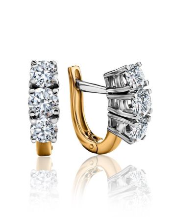 Golden Earrings With Diamond Rows, image 