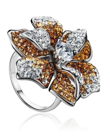 Silver Floral Ring With Crystals The Jungle, Ring Size: 8 / 18, image 