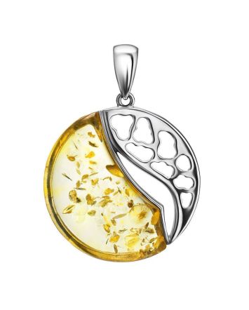 Round Silver Pendant With Lemon Amber The Sunrise, image 