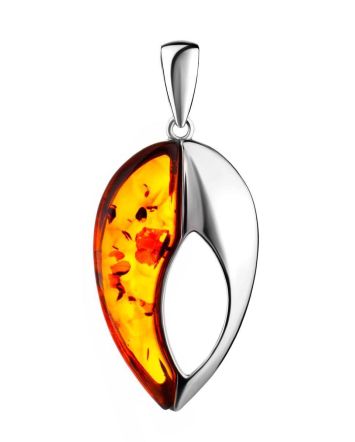 Silver Pendant With Cognac Amber The Sunrise, image 