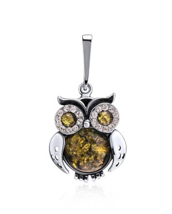 Cute Amber Owl Pendant, image 