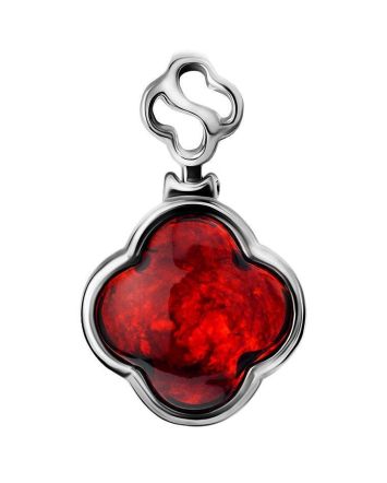 Clover Shaped Amber Silver Pendant The Monaco, image 
