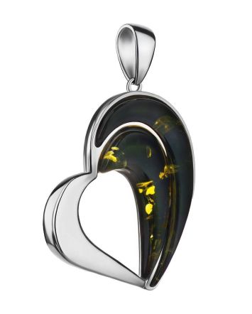 Heart Shaped Silver Amber Pendant The Sunrise, image 