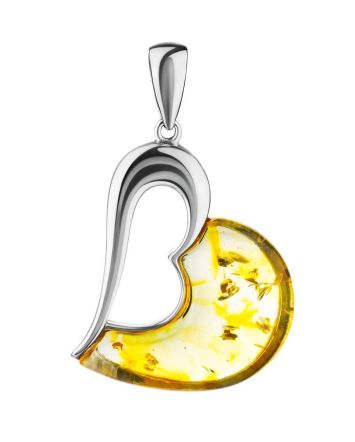 Heart Shaped Silver Pendant With Amber The Sunrise, image 