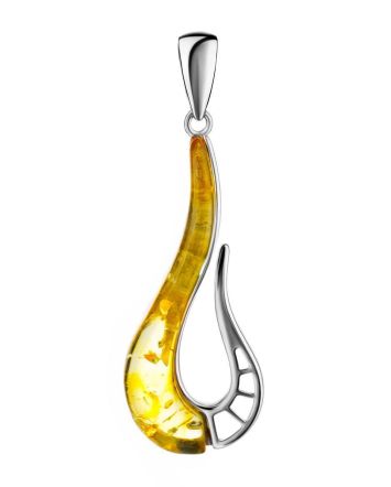 Stylish Silver Amber Pendant The Sunrise, image 