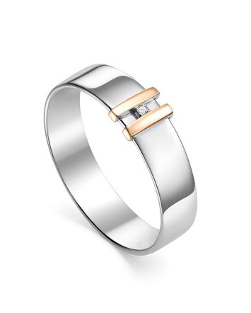 Silver Band Ring With Diamond And Golden Details The Diva, Ring Size: 12 / 21.5, image 