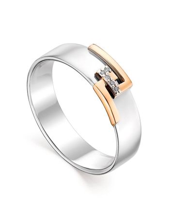 Silver Golden Band Ring With White Diamonds The Diva, Ring Size: 6.5 / 17, image 