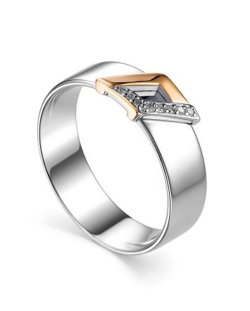 Silver Golden Band Ring With Diamonds The Diva, Ring Size: 5.5 / 16, image 