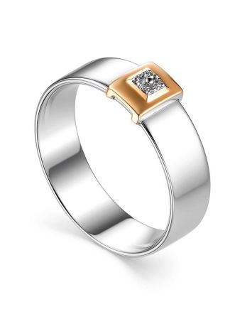 Silver Golden Band Ring With Diamonds The Diva, Ring Size: 8 / 18, image 