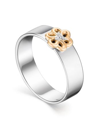 Silver Gold Floral Ring With Diamonds The Diva, Ring Size: 6 / 16.5, image 