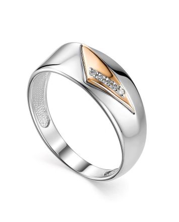 Silver Golden Ring With Diamond Row The Diva, Ring Size: 7 / 17.5, image 