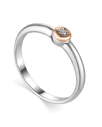 Silver Golden Ring With Solitaire Diamond The Diva, Ring Size: 8 / 18, image 
