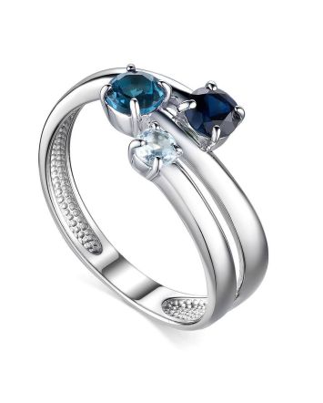 Silver Ring With Blue Crystals, Ring Size: 6 / 16.5, image 