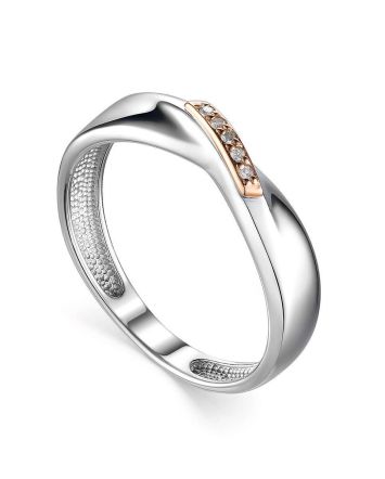 Twisted Silver Golden Ring With Diamond Row The Diva, Ring Size: 6 / 16.5, image 