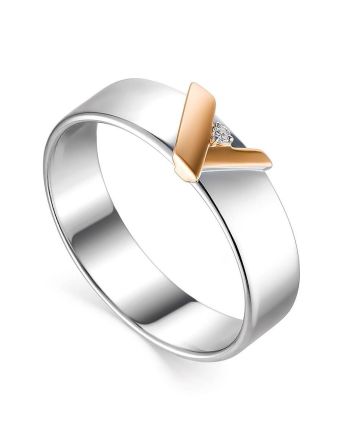 Silver Golden Band Ring With Diamond The Diva, Ring Size: 7 / 17.5, image 