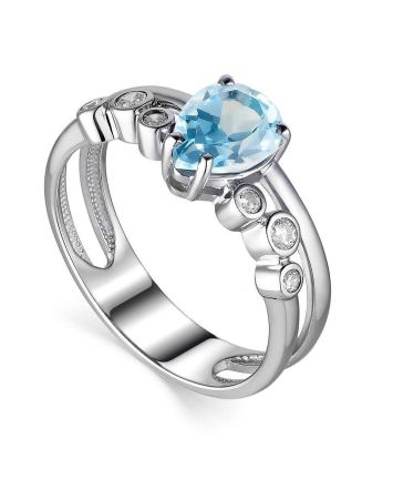 Synthetic Topaz Silver Ring With Crystals, Ring Size: 6 / 16.5, image 