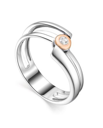 Silver Golden Statement Ring With Diamond The Diva, Ring Size: 6 / 16.5, image 