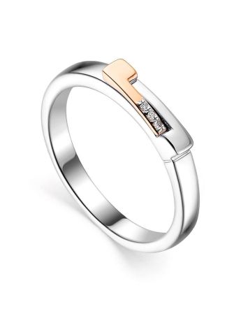 Silver Golden Ring With Diamond Row The Diva, Ring Size: 8 / 18, image 