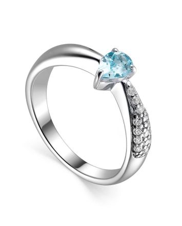 Blue Stone Silver Ring With Crystals, Ring Size: 5.5 / 16, image 