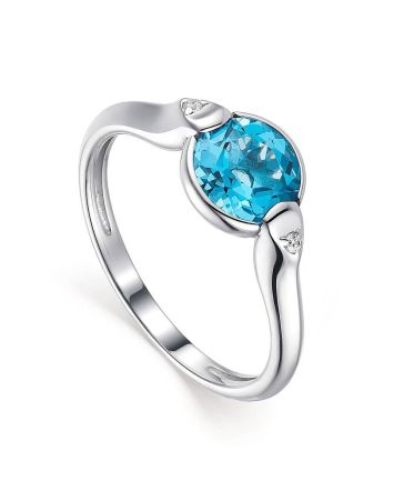 Synthetic Topaz Silver Ring With White Crystals, Ring Size: 6.5 / 17, image 
