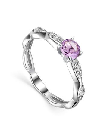 Classy Amethyst Silver Ring With Crystals, Ring Size: 5.5 / 16, image 
