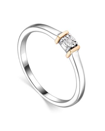 Silver Golden Ring With Diamond Centerstone The Diva, Ring Size: 7 / 17.5, image 