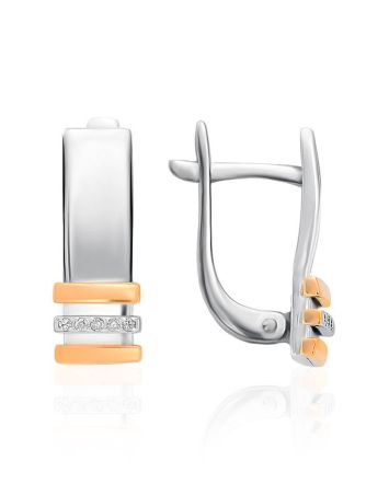 Silver Golden Earrings With White Diamonds The Diva, image 