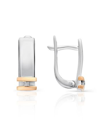 Silver Earrings With Diamonds And Golden Details The Diva, image 