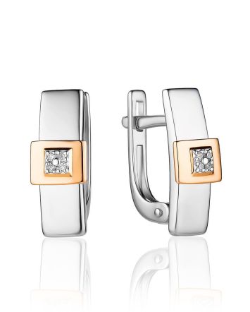 Geometric Silver Golden Earrings With Diamonds The Diva, image 
