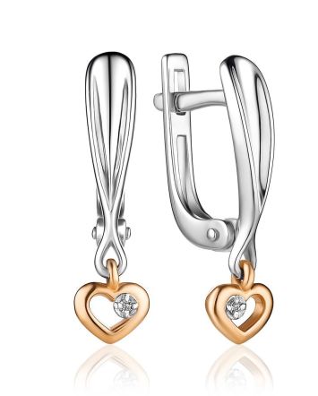 Silver Earrings With Golden Diamond Dangles The Diva, image 