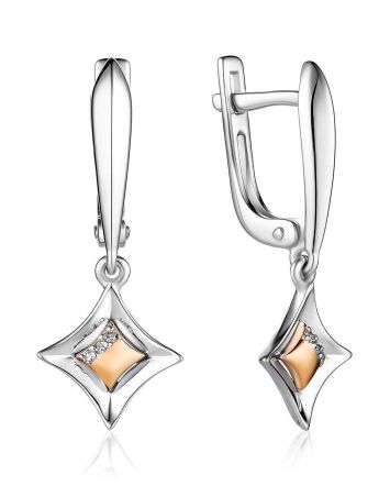 Silver Golden Dangle Earrings With Diamonds The Diva, image 